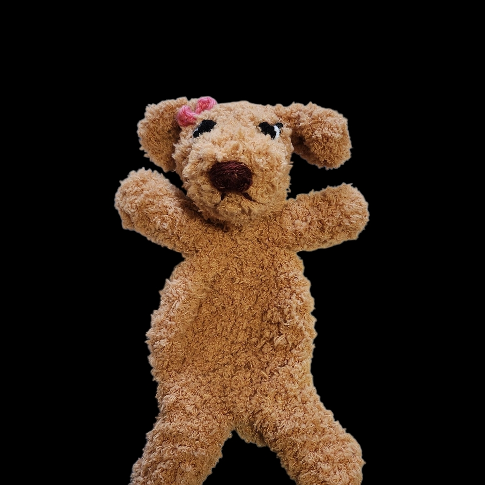Adorable Tan Plush Dog Toy with Pink Accent